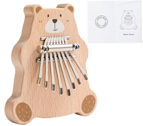 Finger Piano, Thumb Piano Instrument, Bear Shaped Portable Kalimbas, Lightweight Wooden Musical, Early Educational Music Toy for Children, Beginners, Kids, 10x11x3cm