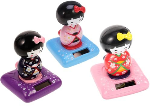 TOYANDONA 3St kleine Kimono-Puppe schmücken wackelpuppe car Decoration pkw zubehör Figur Kimono-Puppenstatue Auto kleines Kimono-Puppendekor Kimono-Puppenornament aus Kunststoff Solarplatten