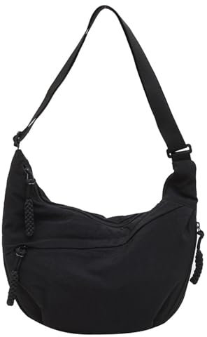 GUSXPPD Damen Halbmond Crossbody Schultertasche, Nylon Crossbody Bag, Hobo Halfmoon Bag, Crossbody Bag Umhängetasche, Halbmond Dumpling Umhängetasche mit verstellbarer Schultergurt (Schwarz-M)