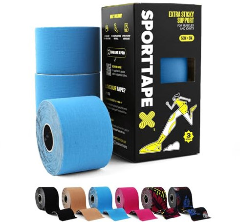 3 Rollen SPORTTAPE Kinesiologie Tape Blau - 5 cm × 5 m – elastisch & wasserfest Physio/tape sport, hautfreundlich Baumwolle, starke Haftung, selbstklebend, latexfrei für Muskel- & Gelenk-Support