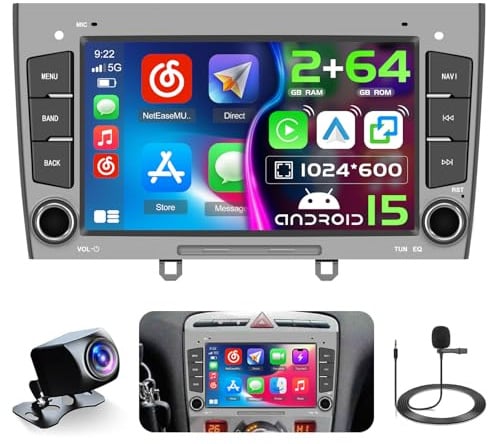 Hikity Android 15 Autoradio für Peugeot 408 2010-2024 9 Zoll CarPlay GPS | 2G+64G, Wireless CarPlay, Android Auto, WiFi, BT, RDS/FM, MirrorLink, Rückfahrkamera, MIC.