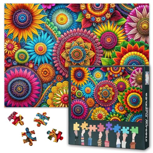 Puzzles for Adults Mandala Flower, Jigsaw Puzzles for Adults 1000 - Abstract Colorful Blooming Floral Art, Hard Impossible Puzzle 27.5x19.7 Inch, Educational Games for Family Birthday Party