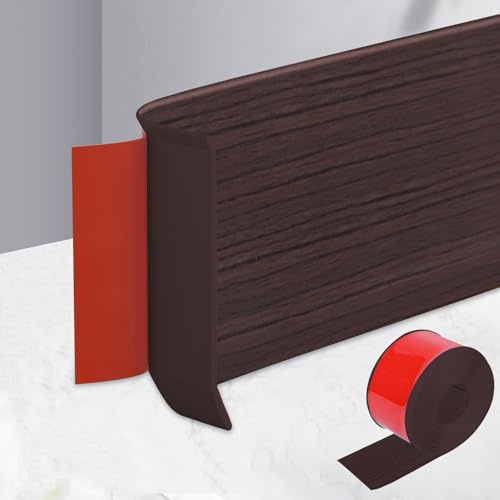 10 m de PVC blando, zócalo autoadhesivo, ancho 10 cm, listón de acabado autoadhesivo, perfil de transición para pared y suelo, zócalo flexible para cocina, baño y salón, madera de nogal