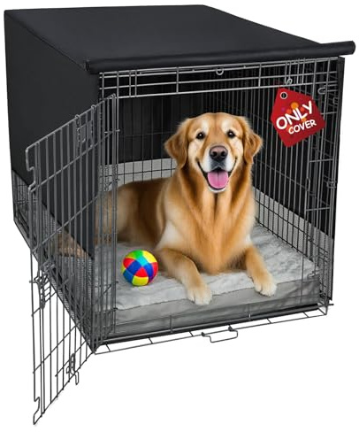 Explore Land Breathable Dog Crate Cover, 42 inches (Black) | 4 Sides Mesh Ventilation,Basic Pet Kennel Cover, All Sides Open, Universal Fit for 1 2 3 Doors Wire Dog Crate