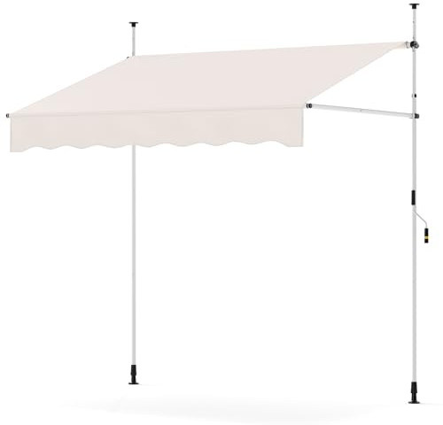 HOMASIS Klemmmarkise, höhenverstellbarer Sonnenschutz, Markise Balkon ohne Bohren, Balkonmarkise mit Handkurbel, UV-Schutz, Gelenkarmmarkise für Outdoor (Weiß, 200x180x210-300cm)
