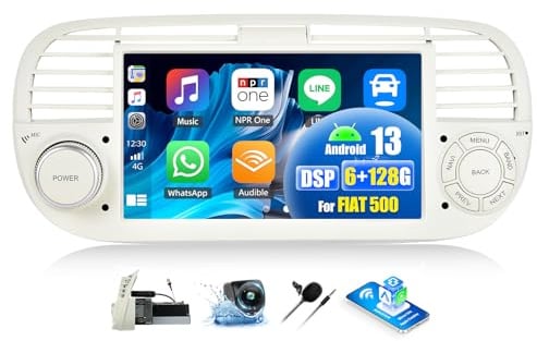OiLiehu 6G+128G 8 núcleos Android 13 Radio para FIAT 500 2007-2015 Pantalla 7 Pulgadas con CarPlay Android Auto EQ DSP Bluetooth Mirror Link SWC FM RDS WiFi GPS Camara Marcha Atras