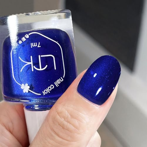 Blue Nail Polish Quick Dry, Blue Nail Varnish with Pearl Shimmer, Sparkly Chrome Royal Nail Paint for Women, Breathable Long Lasting No UV Lamp Needed, 7ml