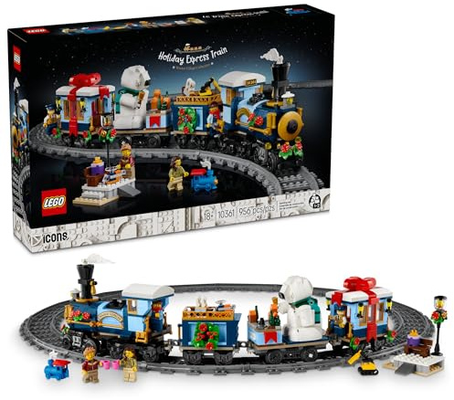 LEGO Icons Holiday Express Train Building Set for Adults, Ages 18+ - Seasonal Home Decor for Bedroom or Book Shelf - Christmas Train W/Track & 4 Minifigures - Gift Idea for Holidays - 10361