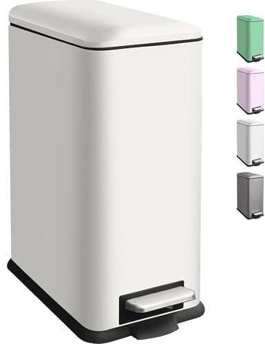 Ullege Mülleimer Küche, 30L Schmaler Abfalleimer Mit Deckel, Pedal, Weiß | Mülleimer 30L, Stahl, Treteimer Mit Inneneimer, Softclose Deckel , Schmaler, Für Küche, Wohnzimmer, Büro, Mülleimer Groß