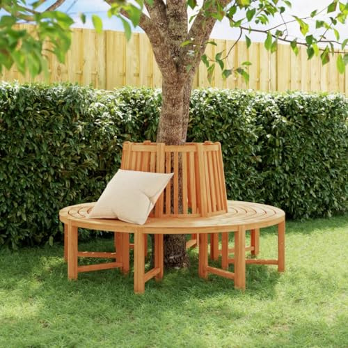 Zeehear 2er-Set Baumbänke Halbrund Ø160 cm, Massivholz Teak, Gartenbank Wetterfest, Terrassenbank mit Rückenlehne, für Draußen, Außenbereich