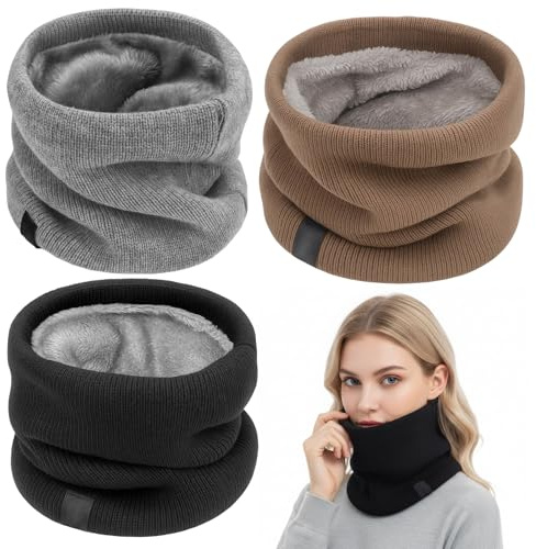 EujRcf 3 PCS Neck Warmer, Neck Thermal Knitted Snood Scarf, Women Thick Fleece Thermal Snood, Thick Fleece Lined, Cold Weather Accessory,Outdoor Sports Cycling Skiing Motorcycle
