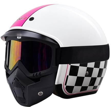 Frcychri Retro 3/4 Motorradhelm Mit Bluetooth, Jet Scooter Helm Rollerhelm Mit Visier, ECE-Zertifizierter Retro-Motorradhelm Mit Offenem Gesicht Für Damen Und Herren, Leichter Moped-Helm I,Large