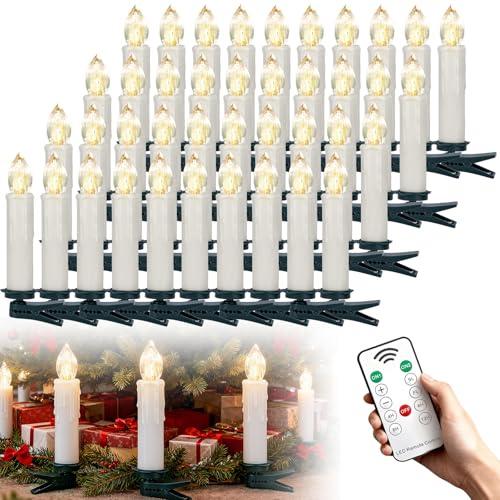 Kidsgigglz LED Kerzen 40er Set, Weihnachtsbaumkerzen Flammenlose, Flackernde Christbaumkerzen Kabellos mit, Timer, Warmweiß Dimmbar, Dekokerzen für Weihnachtsdeko, Party, Hochzeit