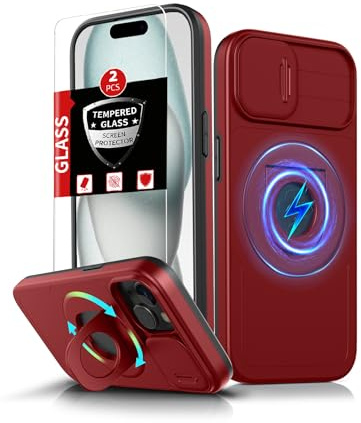 FRLMOOES for iPhone 14 Plus / 15 Plus Case Magnetic Kickstand +Camera Cover