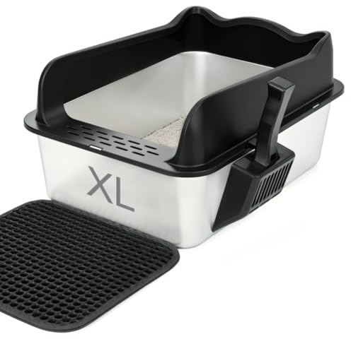 TDHZXEM Katzenklo Edelstahl, Katzentoilette mit Schaufel und Streumatte,Katzenklo Edelstahl Kratzfest antihaftbeschichtet, geruchsresistent rutschf (XL)
