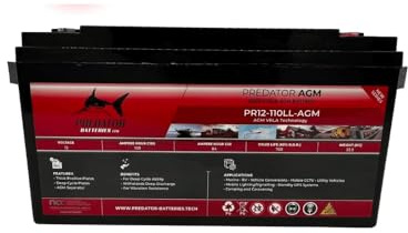 Predator Batteries 12V 95Ah AGM Battery | Low Box Leisure Battery 650 CCA | Maintenance Free 12V Battery for Caravan, Motorhome, Marine & Auxiliary Power | Deep cycle AGM Battery | PR12-110LL-AGM