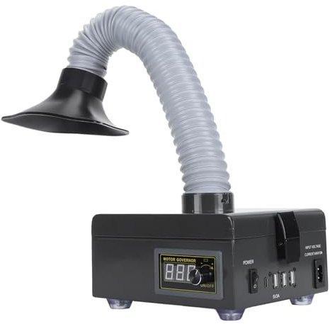 SUNGOOYUE Extracteur de Fumée de Soudure, Système de Filtration en 3 étapes, Extracteur de Fumée de Fer électrique 7000 Tr/min avec Tuyau de Lumière LED, pour évacuateur de de Soudure (Prise UE)