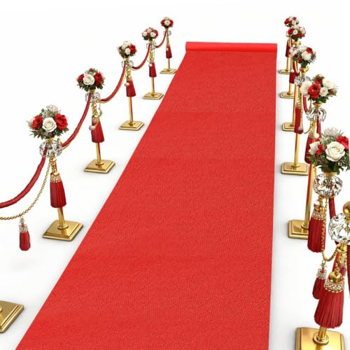 Bcuuozeeing Rot Teppich Läufer, Party Teppich, Event Teppich Rutschfester Red Carpet Empfangsteppich, für Hochzeit Weihnachten Erntedankfest Outdoor Zubehör, Hochzeit Party Flur (1 x 5 m A)