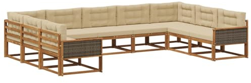 vidaXL Outdoor-Sofagarnitur mit Kissen 9 pcs Natur und Beige, Zeitgemäße Gartenmöbel, modernes Sofa-Set, gemütliche Lounge für den Pool, Sitzgruppe für den Garten