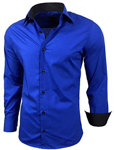 Baxboy Herren-Hemd Slim-Fit Bügelleicht Für Anzug, Business, Hochzeit, Freizeit - Langarm Hemden für Männer Langarmhemd R-44, Farbe:Sax, Größe:2XL