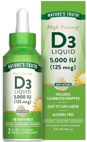 Nature's Truth Vitamin D3 Liquid | 5000 IU | 2 fl oz | Non-GMO and Gluten Free Supplement
