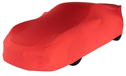 Car-e-Cover© Auto Abdeckplane – Indoor Autoplane Perfect Stretch – 180 g/m² elastisches Jersey – Atmungsaktiv – Konturgenau – Staubschutz – Für Garage & Halle - (Rot, L)