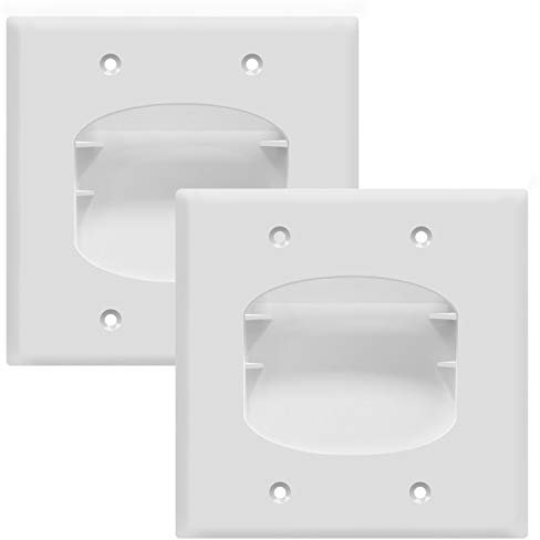 TOPGREENER TG8882-2PCS 2-Gang Recessed Low Voltage Cable Wall Plate Flush Mount Media Wire Pass Through, White (2 Pack)