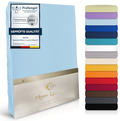 MOON-Luxury Spannbettlaken Spannbetttuch Jersey Stretch 230g/m² für Wasserbetten, Boxspringbetten und herkömmliche Matratzen (hellblau, 200x220-220x240)