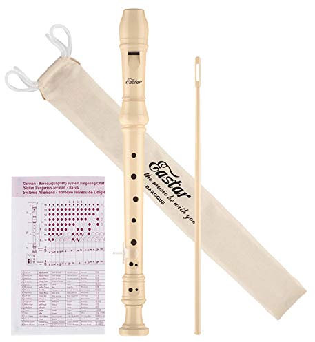Eastar Flûte à bec soprano pour débutants, enfants, flûte à bec baroque, en clé de do, nettoyage, support de pouce, sac en coton, tableau des doigtes, en bois, ERS-21BN