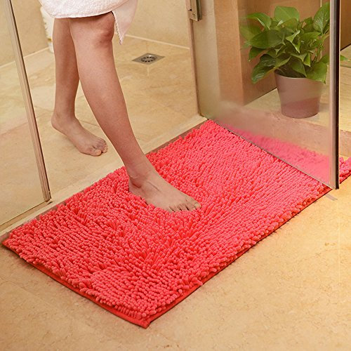 ele ELEOPTION Soft Shag Tapis de Bain Tapis Cuisine Porte Pieds de Porte Tapis Bande Antidérapante Paillasson Absorbant Tapis De Bain Douche Shaggy Tapis - 60 x 90 cm, Rose Rouge