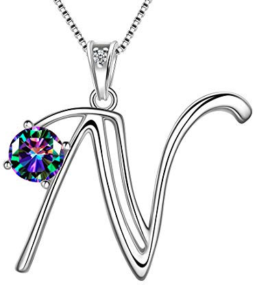 Aurora Tears 925 Sterling Silber Buchstabe N Halsketten Mystischer Regenbogentopas Alphabet Initial N Anhänger Schmuck Geschenke für Frauen und Mädchen DP0195N
