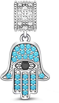 GNOCE Evil Eye on Hand von Fatima Armband Charms Sterling Silber Peace and Heath Frieden und Heide Charms Anhänger mit blauem Zirkonia Fit Armband/Halskette