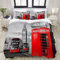 SnowXXL Bettwäsche-Set, Mikrofaser,Londoner Symbole mit Big Ben, Double Decker Bus und roten Phone Booths in England,1 Bettbezug 135 x 200cm + 2 Kopfkissenbezug 80x80cm