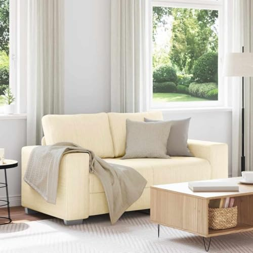 Owoxanthellate Zweisitzer-Sofa 160 cm Cord Creme mit Holz-Armlehnen Modernes kleines Schlafsofa für Wohnzimmer Schlafzimmer Küche