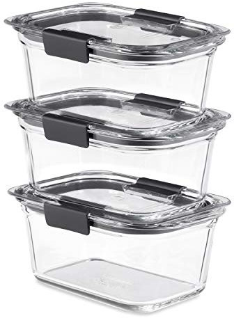 Rubbermaid Brilliance Glasaufbewahrung Lebensmittelbehälter mit Deckel, 4,7 Tassen, 3er-Pack (insgesamt 6 Stück), Glas, farblos, Set of 3 (4.7-Cup), 3