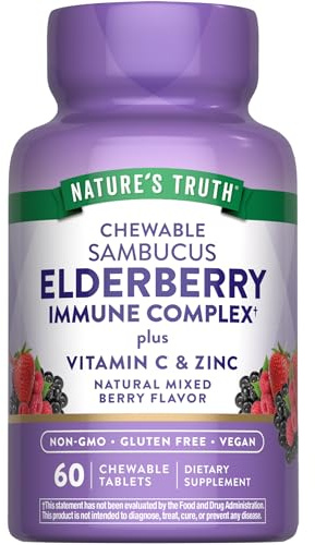 Nature's Truth Elderberry Immune Complex | 60 Chewable Tablets | Plus Vitamin C & Zinc | Mixed Berry | Vegan, Non-GMO, & Gluten Free Supplement
