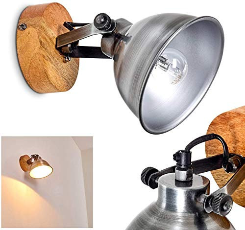 Applique Svanfolk en bois et métal zinké, spot mural pivotant de style rétro-industriel, idéal dans un salon vintage, pour 1 ampoule E14, ampoule(s) non incluse(s)