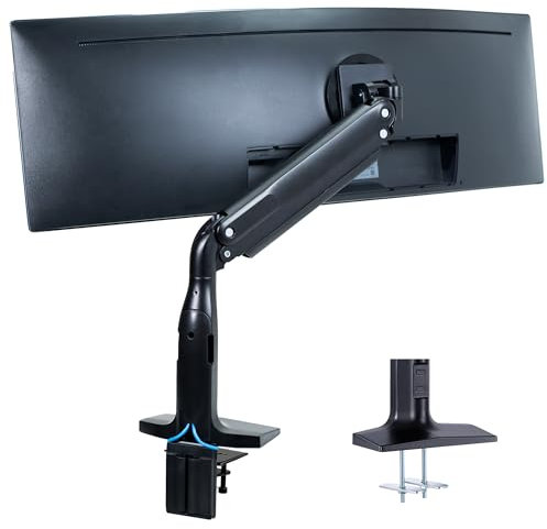 VIVO Supporto per monitor Ultrawide in alluminio, classico, adatto a schermi di computer fino a 49, braccio pneumatico articolato singolo, morsetto a C e supporto da tavolo con occhiello, VESA max