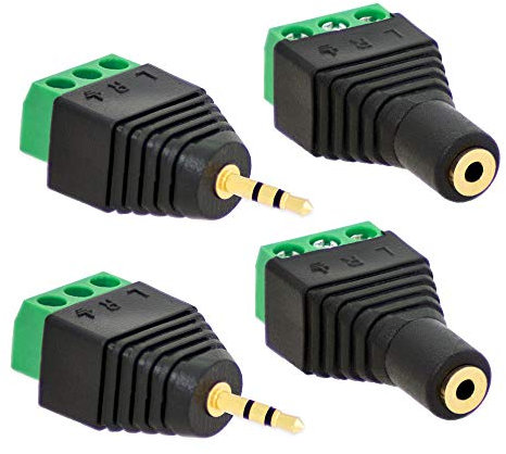 E.T 2X Klinken Stecker + 2X Buchsen 2,5mm Adapter > Terminalblock 3 Pin Schraub Klemme Set