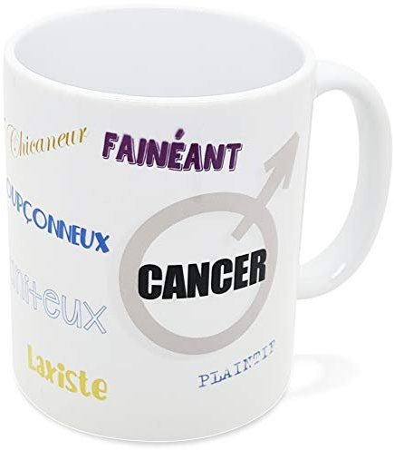 Mug Humour Signe Astrologique Cancer Homme Tasse Message Zodiaque Drôle. Idée Cadeau Original pour Amis Couple Amoureux Collègue Frère Sœur Anniversaire Noël. Le Sourire dès le Réveil.