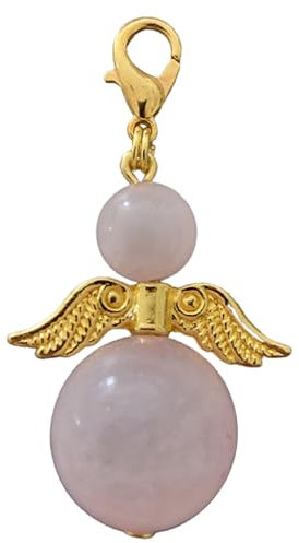DDesign Ange gardien quartz rose (pierre semi-précieuse, pendentif de sac, porte-clés, ange porte-bonheur).