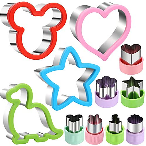 Set di formine per biscotti a forma di topolino, dinosauro e cuore e stella, formine per sandwich, formine per biscotti e verdure, per alimenti e bambini, per decorare alimenti