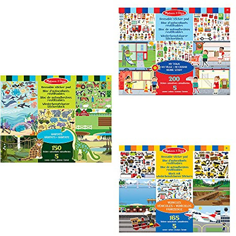 Melissa & Doug Wiederverwendbares Stickerbuch Bündel Lebensräume Fahrzeuge Meine Stadt | Reiseaktivitäten für Kleinkinder | Wiederverwendbare Sticker ideal für unterwegs |Kinderbücher Alter 3-4 Jahre