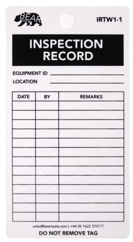BearTOOLS Inspection Record Tag - White - 150 x 80mm (20 Pack) Indoor/Outdoor Use, Weatherproof, Matte Rigid, Equipment Safety, Universal Application, Tear Resistant, Hazard Prevention