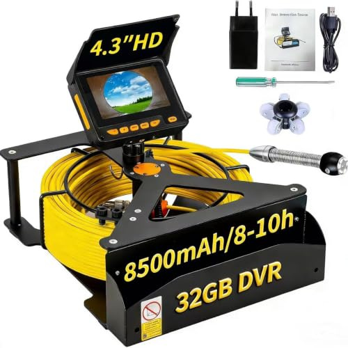 Inspektionskamera mit 4,3-Zoll-HD-Bildschirm, 16GB-Speicherkarte, wasserdichter IP68-Kamera mit LED-Leuchten, 10-50 m Glasfaserkabel, Schutzhülle und Rädern (17-mm-Kamerakopf-16-GB-DVR, 20M)