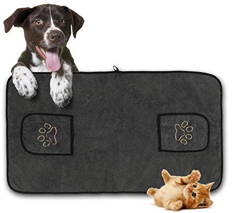 Vapana | Hundehandtuch - Saugfähig 1 Stück | Grau | 125 x 75 cm | Handtuch Für Hunde Und Katzen Aus 100% Baumwolle Schnell Trocknendes Mikrofaser Handtuch Hunde-Badehandtuch