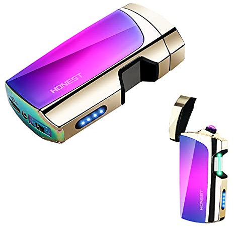 SKRFIRE Infrarot Sensor Plasma Winddichtes Doppel Bogen Feuerzeug Wiederaufladbar USB elektrisch Feuerzeug Plasma Feuerzeugs mit LED Batterie Anzeige (Regenbogen)