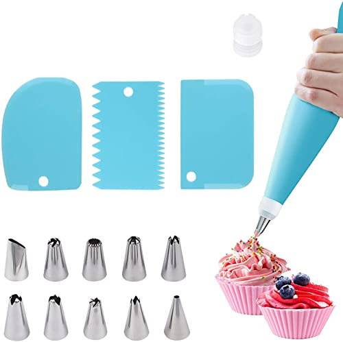 Juego de Manga pastelera de Silicona de 17 Piezas, Accesorios para Pasteles, Manga pastelera de Silicona Reutilizable para decoración de Cupcakes, Juego de horneado, con 3 raspadores de Pasteles