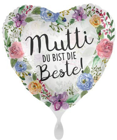 Folienballon Herzballon Muttiu Du bist die Beste! Blumen, ca. 43 cm - 70014