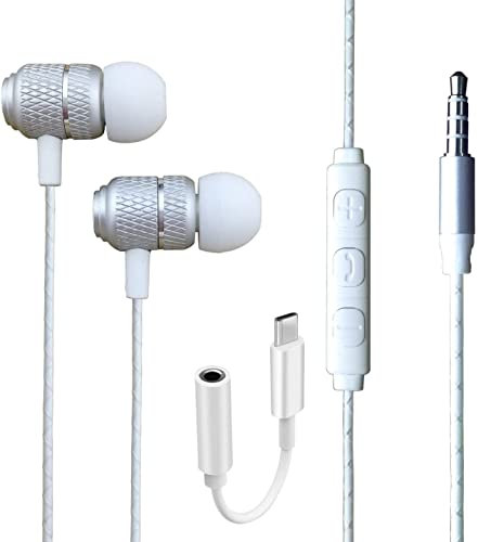 AMPLE For Google Pixel 10 Pro XL 9A 9 9 Pro 9 Pro Fold 8 8 Pro/Pixel 8A 7A 6A 7 7 Pro Earphone - Wired Bass Stereo In-ear Headphone With 3.5mm Jack & in-line Volume Control Headset Earbuds (SILVER)